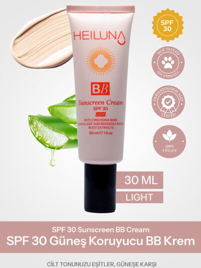 SPF 30 BB Krem 30 ml Light, Niacinamide & Aloe Vera ile Aydınlatıcı, Nemlendirici ve Güneş Koruma