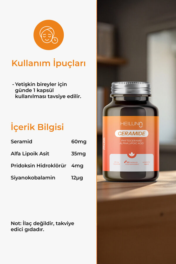 Ceramide 60 Kapsül – Phytoceramide 60 mg, ALA, B6, B12 ile Cilt Bariyerini Güçlendiren Vegan Takviye - Görsel 3