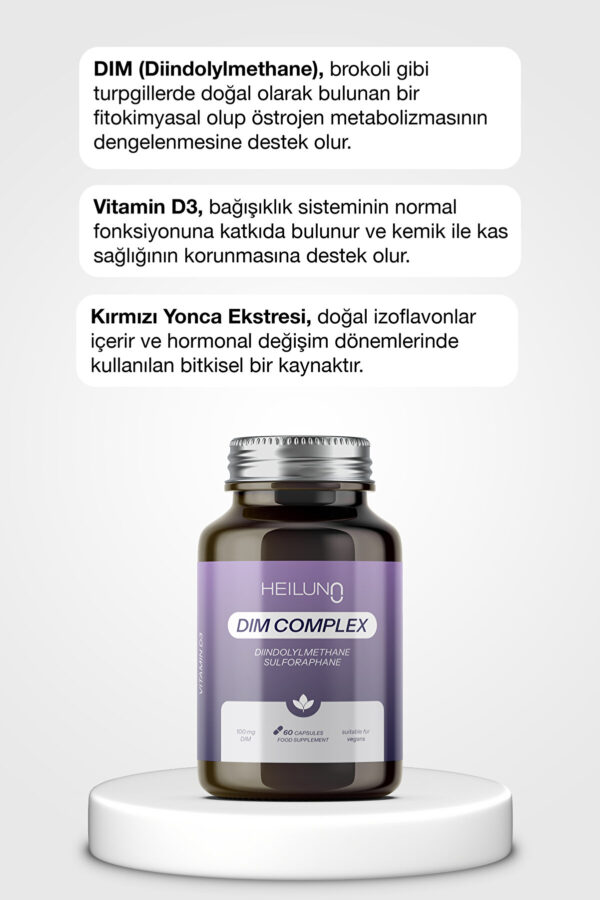 Dim Complex 60 Kapsül – DIM 100 mg, D3, Soya & Kırmızı Yonca Ekstresi ile Hormon ve Östrojen Dengesi - Görsel 4