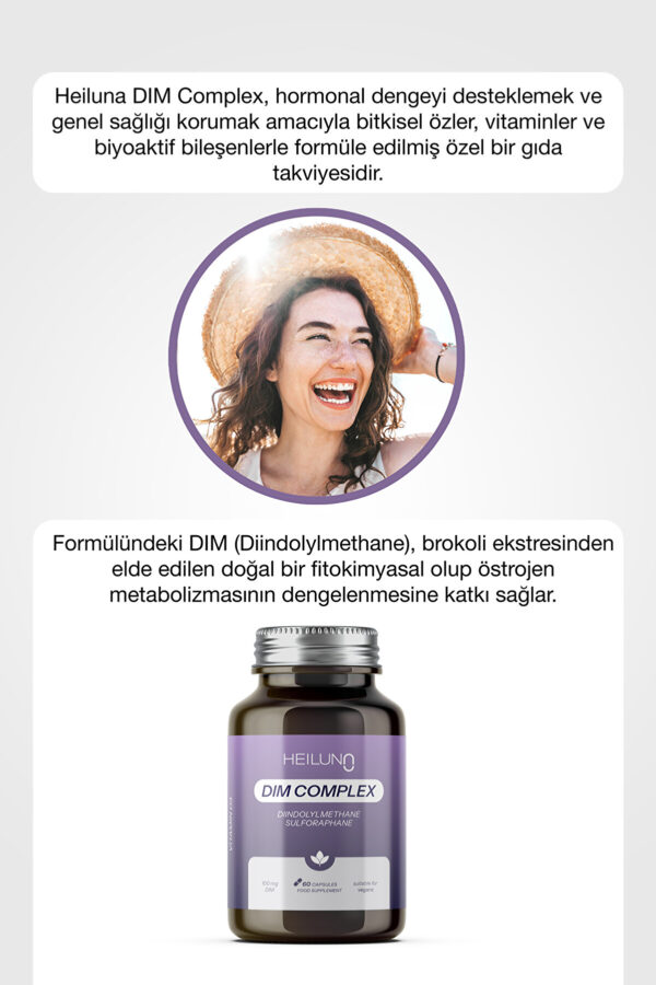 Dim Complex 60 Kapsül – DIM 100 mg, D3, Soya & Kırmızı Yonca Ekstresi ile Hormon ve Östrojen Dengesi - Görsel 5