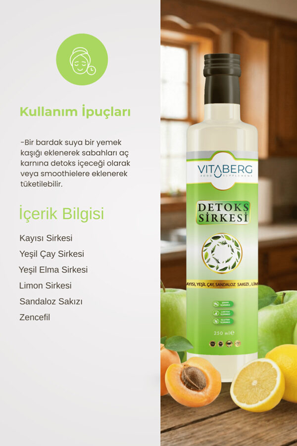 Detoks Sirkesi | Kayısı, Yeşil Çay ve Bitkisel Ekstrakt İçeren Karışım 250 ml - Görsel 3