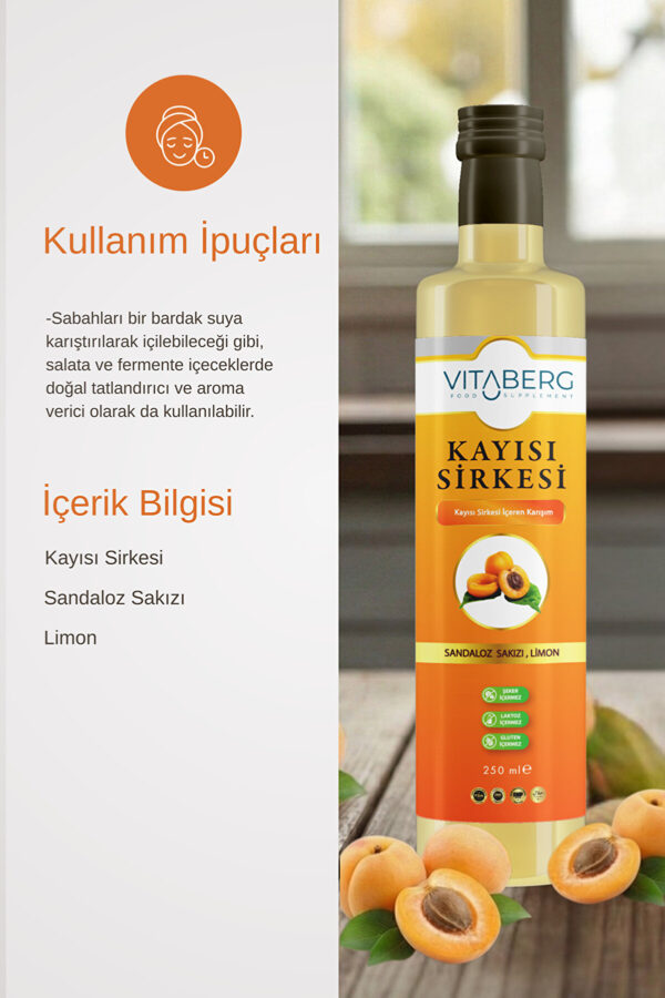 Kayısı Sirkesi | Sandaloz Sakızı ve Limon İçeren Sirke Karışım 250 ml - Görsel 3