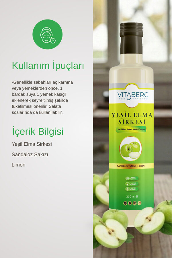 Yeşil Elma Sirkesi | Sandaloz Sakızı ve Limon İçeren Sirke Karışım 250 ml - Görsel 3