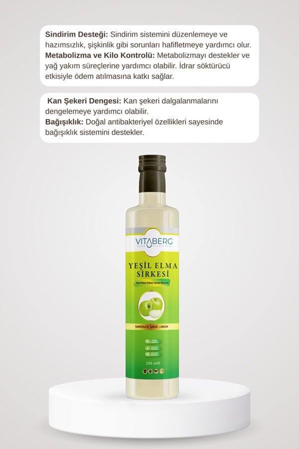 Yeşil Elma Sirkesi | Sandaloz Sakızı ve Limon İçeren Sirke Karışım 250 ml - Görsel 4