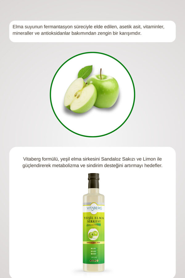 Yeşil Elma Sirkesi | Sandaloz Sakızı ve Limon İçeren Sirke Karışım 250 ml - Görsel 5